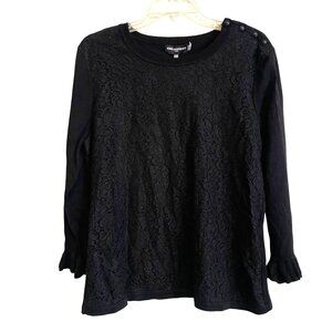Karl Lagerfeld Paris Black Lace Overlay Sweater Size L Romantic Dark Cottagecore